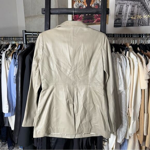 Nasty Gal 6 Genuine Leather Blazer Beige Taupe Fitted Jacket - Picture 3 of 9